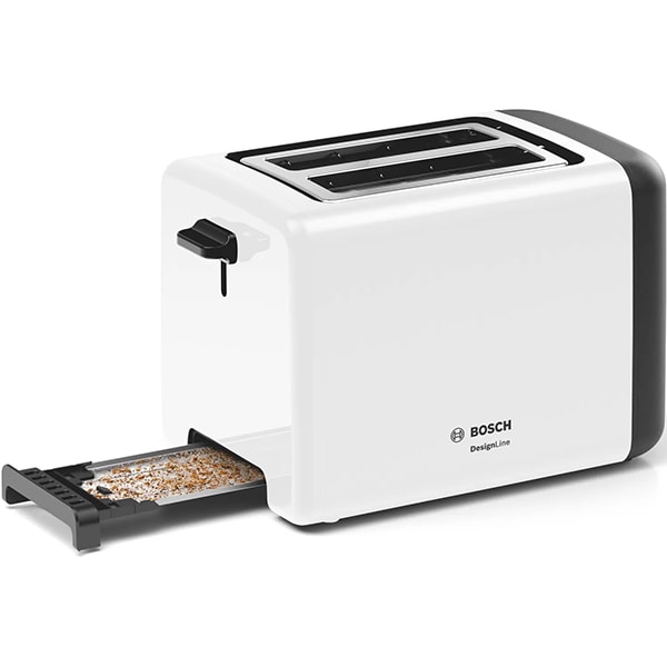 Prajitor de paine BOSCH DesignLine TAT3P421, 2 felii, 970W, alb-gri inchis