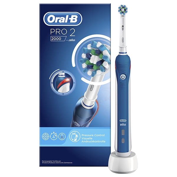 Periuta de dinti electrica ORAL-B PRO 2 2000 Cross Action, curatare 3D, 1 capat, alb-albastru
