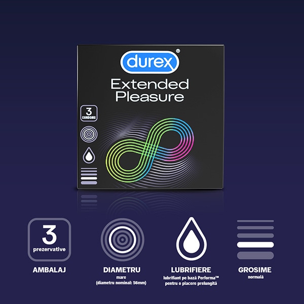Prezervative DUREX Extended Pleasure, 3buc
