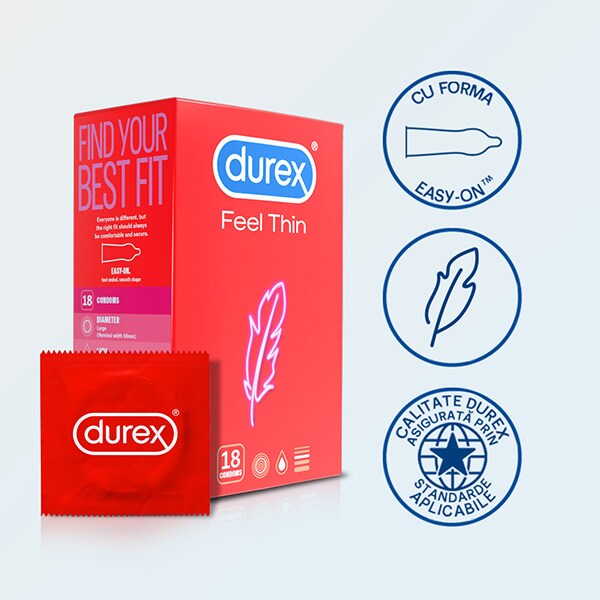Prezervative DUREX Feel Thin, fara aroma, 18buc
