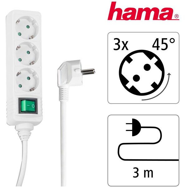 Prelungitor HAMA 121905, 3 prize Schuko, 3m, alb