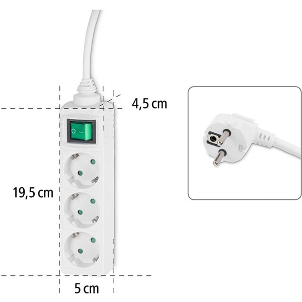 Prelungitor HAMA 121905, 3 prize Schuko, 3m, alb