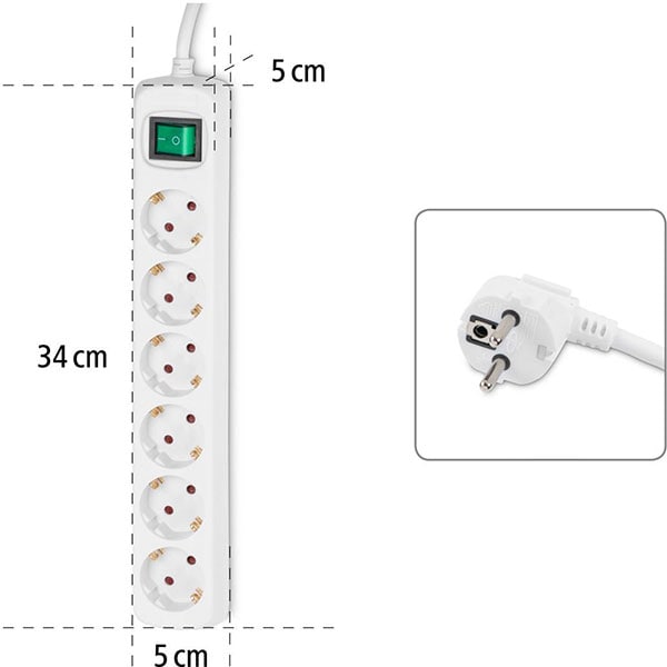 Prelungitor HAMA 121915, 6 prize Schuko, 3m, alb
