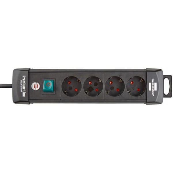 Prelungitor BRENNENSTUHL 154781 Premium-Line, 4 prize Schuko, 1.8m, intrerupator, negru