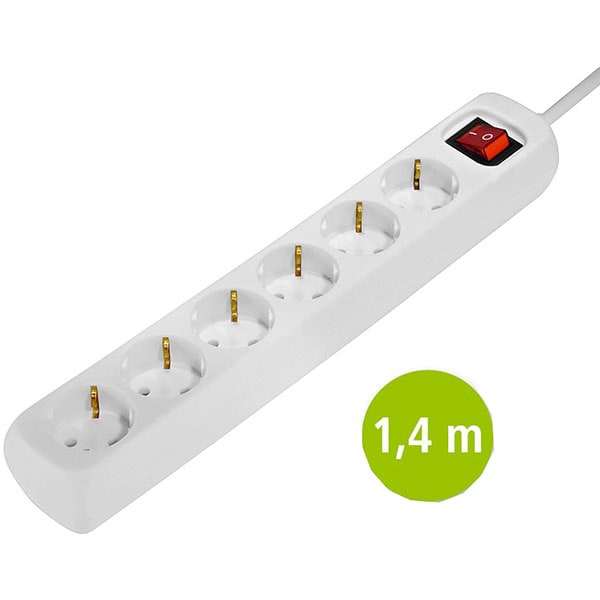 Prelungitor HAMA 30384, 6 prize, 1.4m, intrerupator, alb