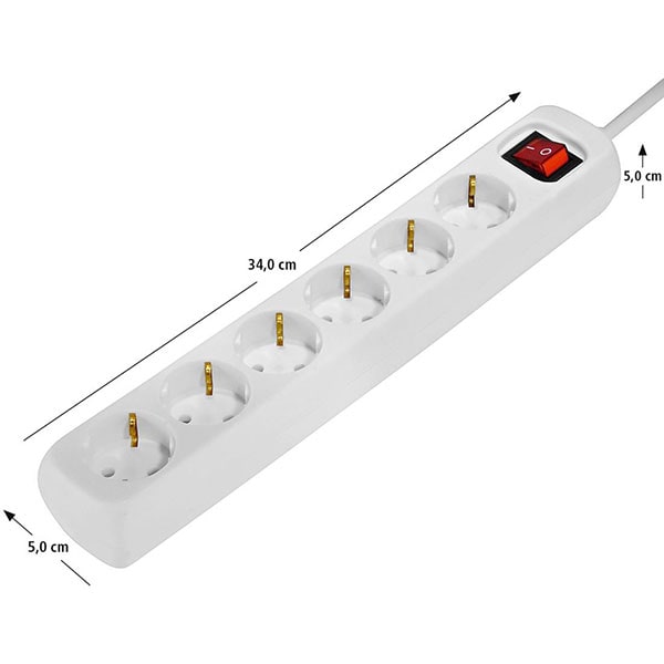 Prelungitor HAMA 30384, 6 prize, 1.4m, intrerupator, alb