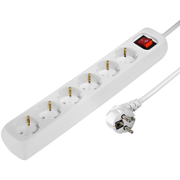 Prelungitor HAMA 30384, 6 prize, 1.4m, intrerupator, alb