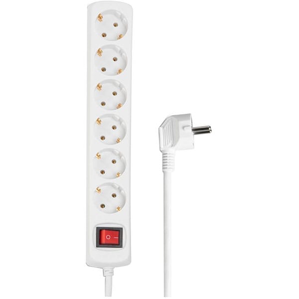 Prelungitor HAMA 30384, 6 prize, 1.4m, intrerupator, alb