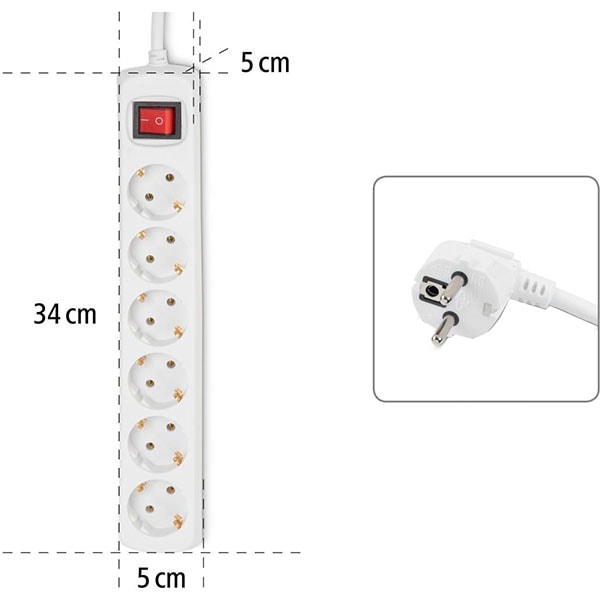Prelungitor HAMA 30384, 6 prize, 1.4m, intrerupator, alb