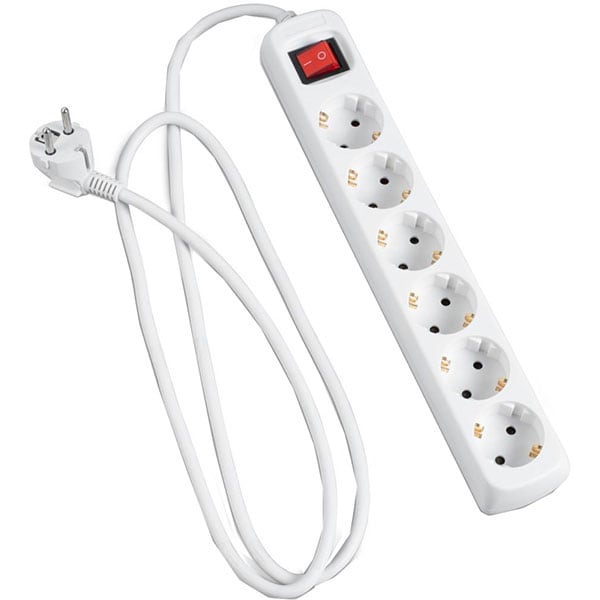 Prelungitor HAMA 30384, 6 prize, 1.4m, intrerupator, alb