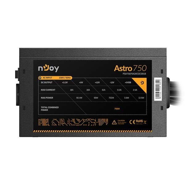 Sursa PC NJOY Astro, 750W, 120mm, 80 PLUS Bronze, PSAT5075A20COCO01B