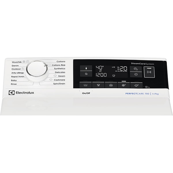 Masina de spalat rufe verticala ELECTROLUX PerfectCare700 EW7T3272, SteamCare, 7 kg, 1200rpm, Clasa F, alb
