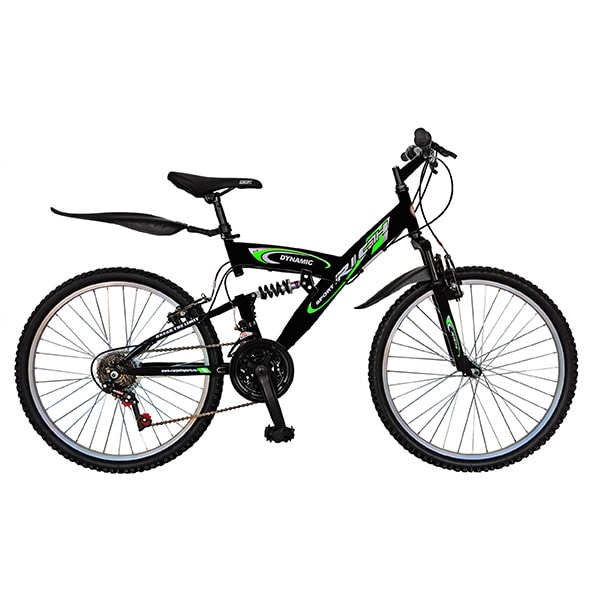 Bicicleta Mountain Bike-HT RICH SPORT R2448A, 24", Full Suspension, cadru otel, negru - verde