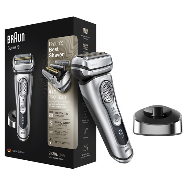 Aparat de ras BRAUN Series 9 9330s, acumulator, autonomie 60 min, SyncroSonic, argintiu