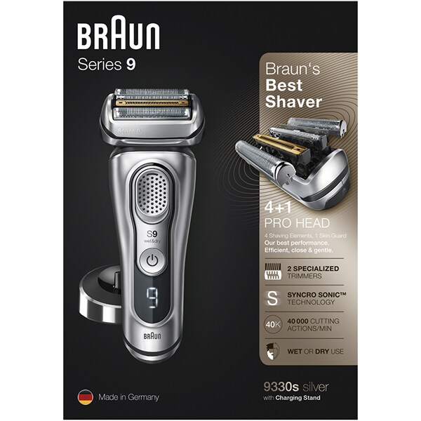 Aparat de ras BRAUN Series 9 9330s, acumulator, autonomie 60 min, SyncroSonic, argintiu