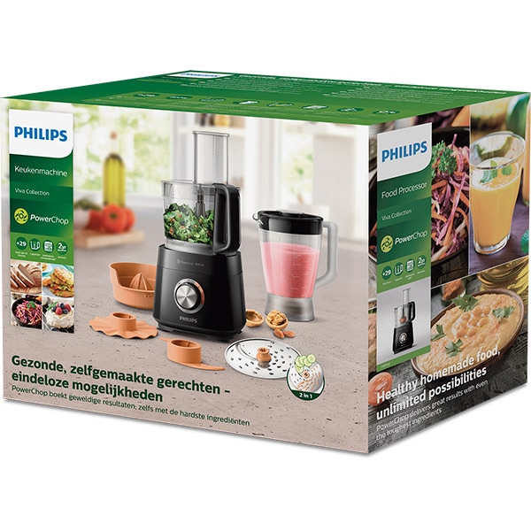 Robot de bucatarie PHILIPS Viva Collection HR7510/10, vas 2.1l, blender 1.5l, 800W, 2 trepte viteza, negru-maro
