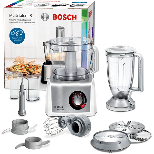 Robot de bucatarie BOSCH MultiTalent 8 MC812S814, vas 3.9l, blender 1.5l, 1250W, viteza variabila, alb-argintiu