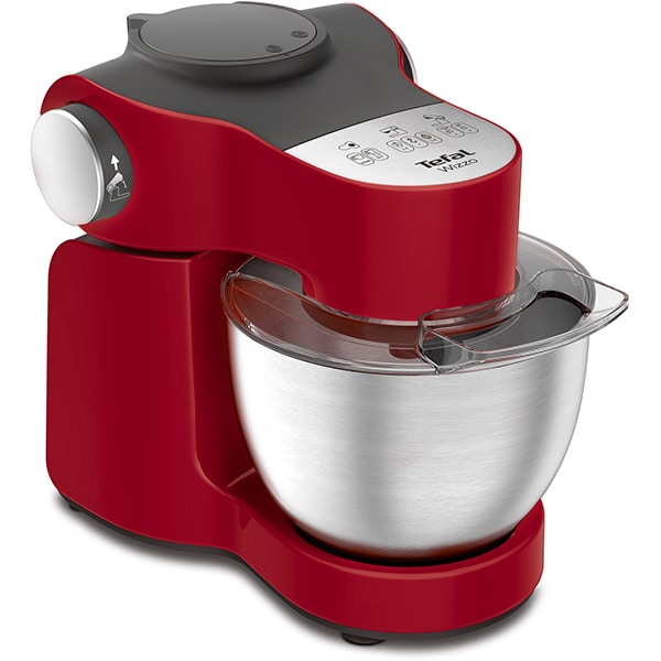 Robot de bucatarie TEFAL Wizzo QB317538, vas 4l, blender 1l, 1000W, 7 trepte viteza, rosu-argintiu