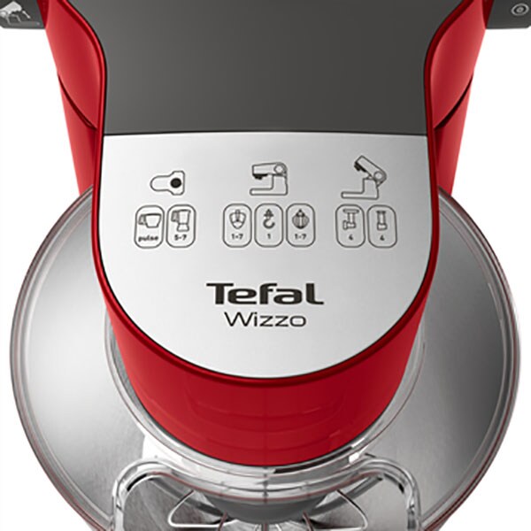 Robot de bucatarie TEFAL Wizzo QB317538, vas 4l, blender 1l, 1000W, 7 trepte viteza, rosu-argintiu