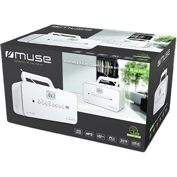 Radio CD portabil MUSE M-28 RDW, FM, USB, alb
