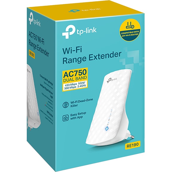 Wireless Range Extender TP-LINK AC750 RE190, Dual Band 300 + 433 Mbps, alb