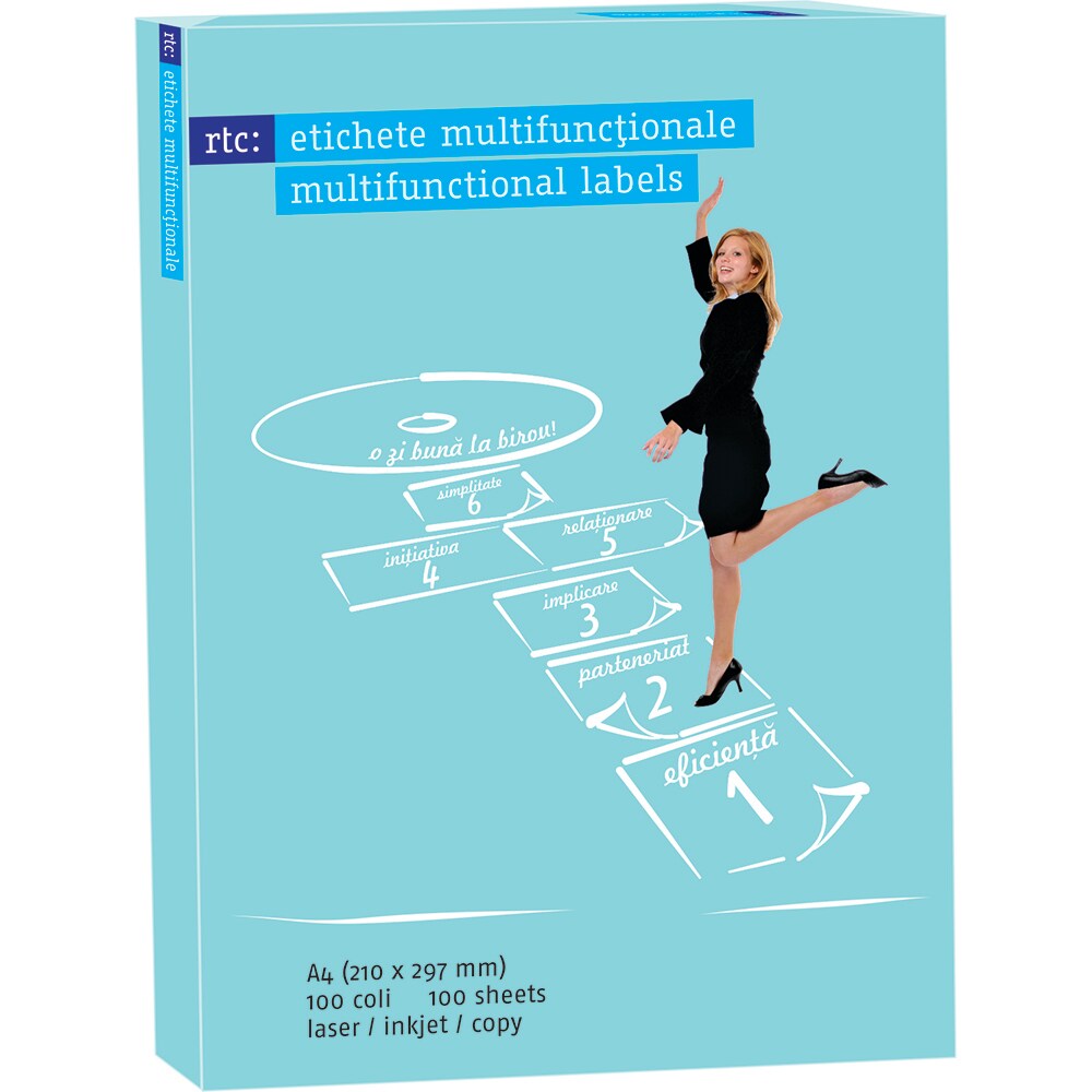 Etichete autoadezive RTC, A4, 70 X 424 mm, 2100 bucati, 100 coli/top