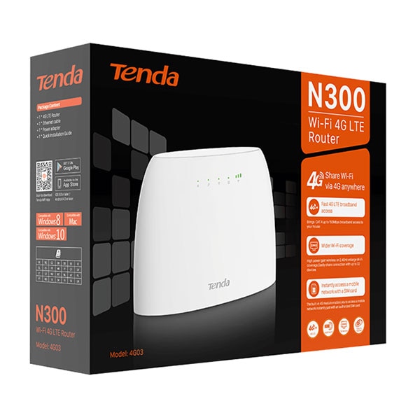 Router Wireless TENDA N300 4G03, Single-Band 300 Mbps, 4G LTE, alb
