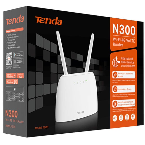 Router Wireless TENDA N300 4G06, Single-Band 300 Mbps, 4G VoLTE, alb