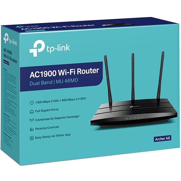 Router Wireless Gigabit TP-LINK Archer A8 AC1900, Dual-band 600 + 1300 Mbps, negru
