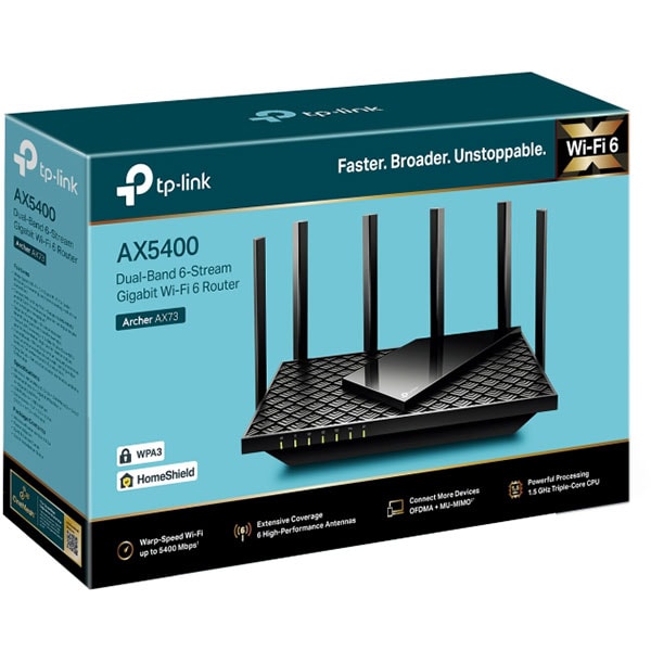 Router Wireless Gigabit TP-LINK Archer AX73 AX5400, Wi-Fi 6, Dual-Band 574 + 4804 Mbps, negru
