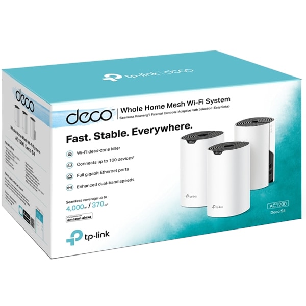 Sistem Wireless Mesh TP-LINK Deco S4 AC1200, Dual Band 300 + 867 Mbps, 3 buc, alb