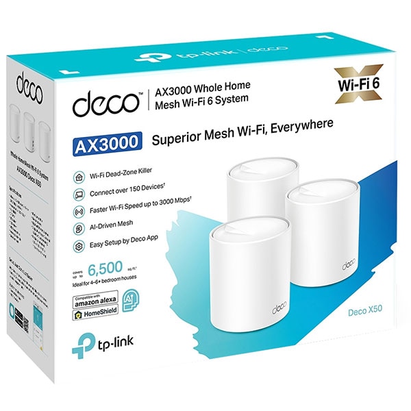 Sistem Wireless Mesh Gigabit TP-LINK Deco X50 AX3000, WI-Fi 6, Dual Band 574 + 2402 Mbps, 3 Buc, alb