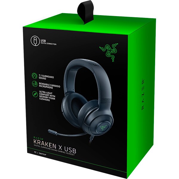 Casti Gaming RAZER Kraken X USB, 7.1 surround, USB, negru-verde