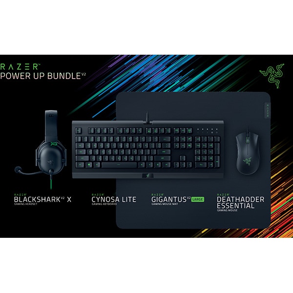 Kit Gaming RAZER Power Up Bundle V2, tastatura, mouse, casti, mouse pad, USB, Layout US, negru