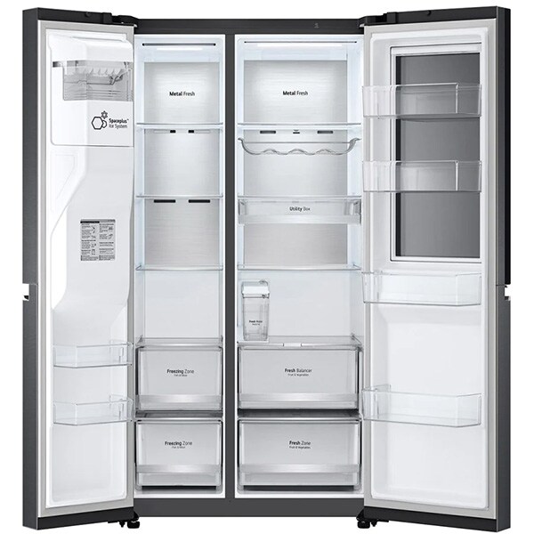 Side by Side LG GSXV91MCAF, No Frost, 635 l, H 179 cm, Clasa F, Dozator apa, negru