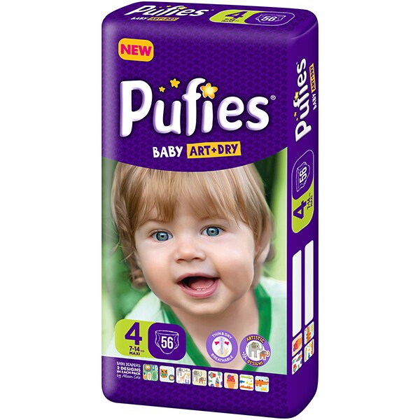 Scutece PUFIES Baby Art&Dry nr 4, Unisex, 7 -14 kg, 56 buc