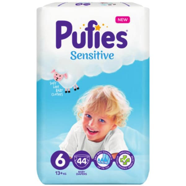 Scutece PUFIES Sensitive nr 6, Unisex, 13 kg+, 44 buc