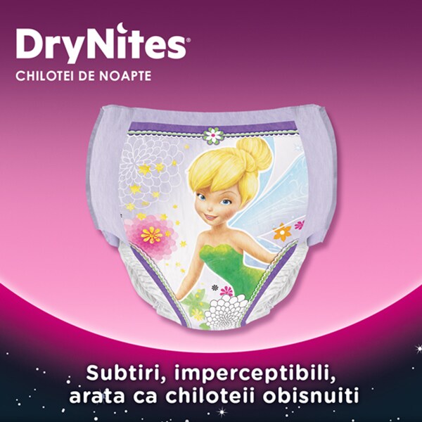 Scutece chilotel HUGGIES DryNites, Fata, 4-7 ani, 17-30 kg, 10 buc