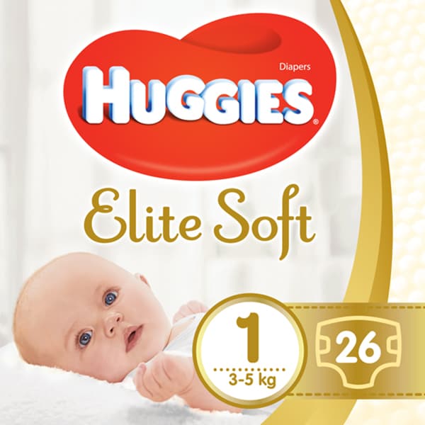 Scutece HUGGIES Elite Soft nr 1, Unisex, 3-5 kg, 26 buc