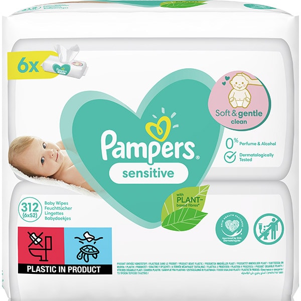 Servetele umede PAMPERS Sensitive, 6 pachete, 312 buc