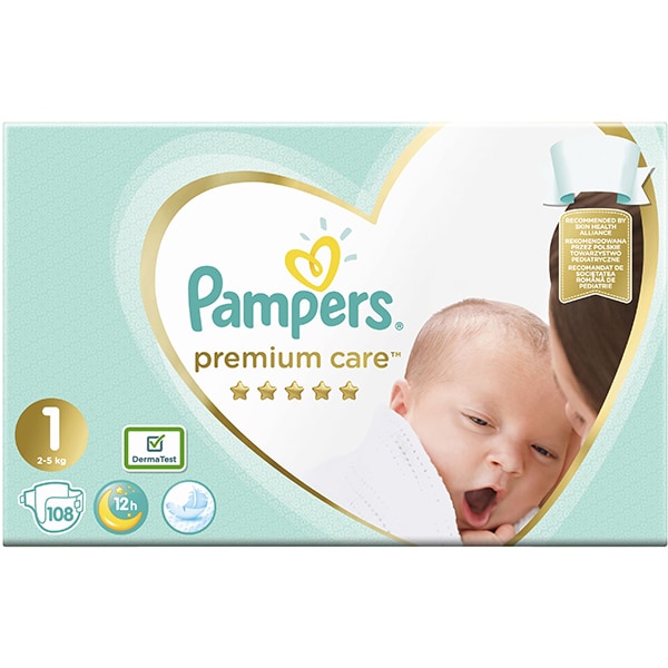 Scutece PAMPERS Premium Care Jumbo Pack nr 1, Unisex, 2-5 kg, 108 buc