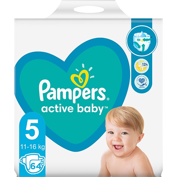 Scutece PAMPERS Active Baby Giant Pack nr 5, Unisex, 11-16 kg, 64 buc