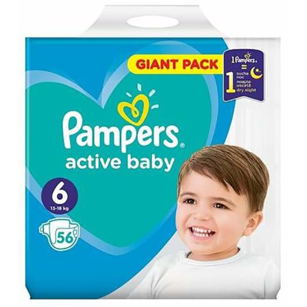 Scutece PAMPERS Active Baby Giant Pack nr 6, Unisex, 13 - 18 kg, 56 buc