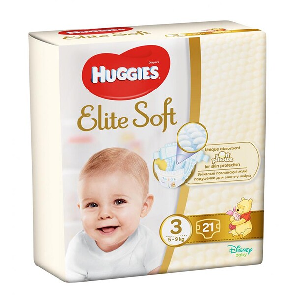 Scutece HUGGIES Elite Soft nr 3, Unisex, 5-9 kg, 21 buc