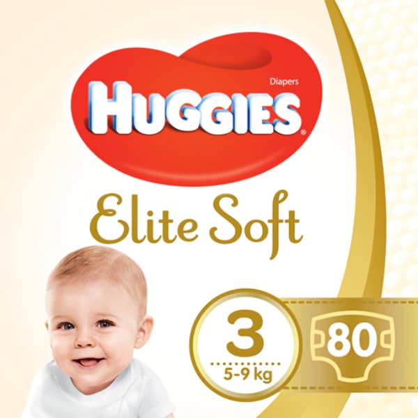 Scutece HUGGIES Elite Soft nr 3, Unisex, 5-9 kg, 80 buc 