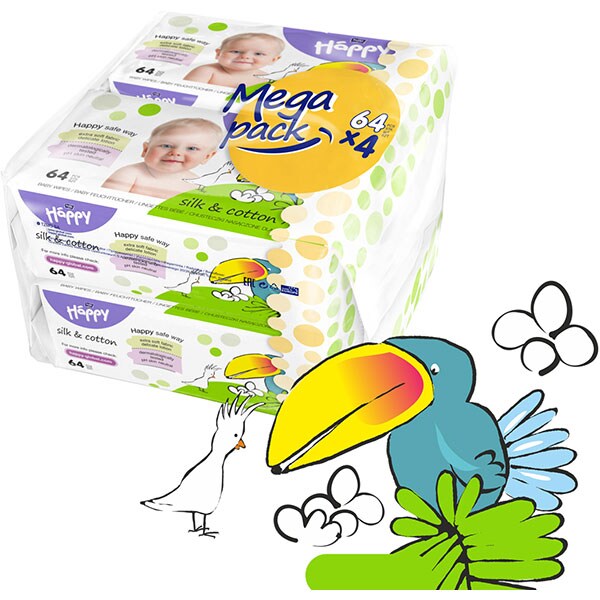 Servetele umede HAPPY Silk&Cotton, 4 pachete, 256 buc