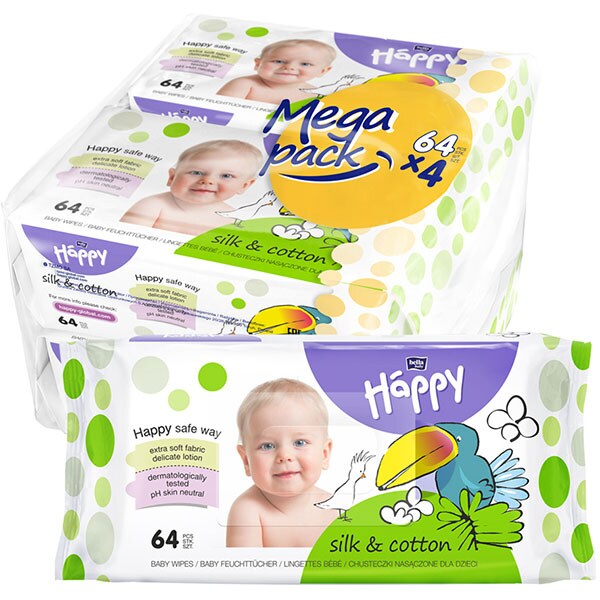 Servetele umede HAPPY Silk&Cotton, 4 pachete, 256 buc