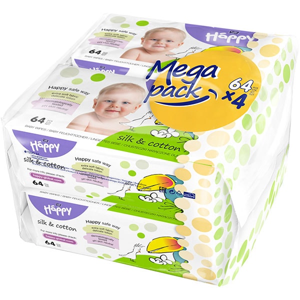 Servetele umede HAPPY Silk&Cotton, 4 pachete, 256 buc