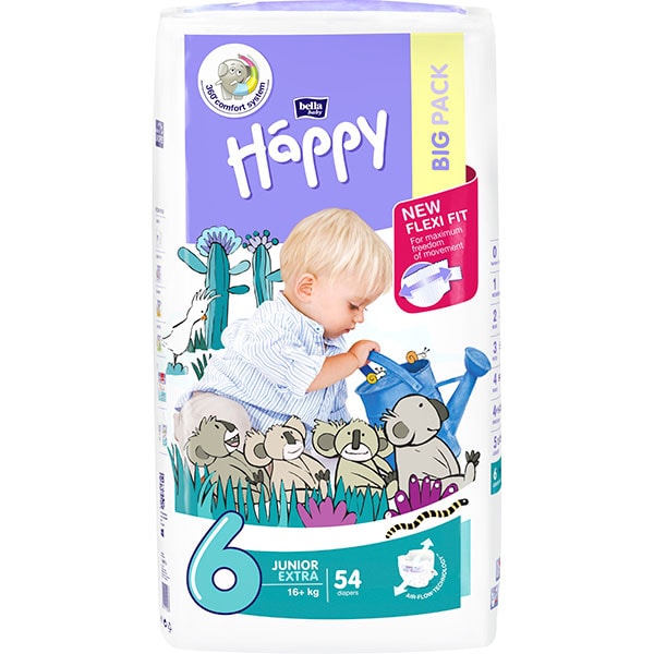 Scutece HAPPY Junior Extra nr 6, Unisex, 16+ kg, 54 buc