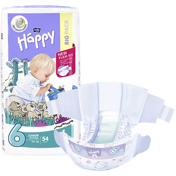Scutece HAPPY Junior Extra nr 6, Unisex, 16+ kg, 54 buc